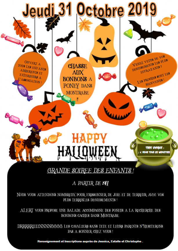 Affiche sur les activités d'Halloween au centre équestre de Montrabé